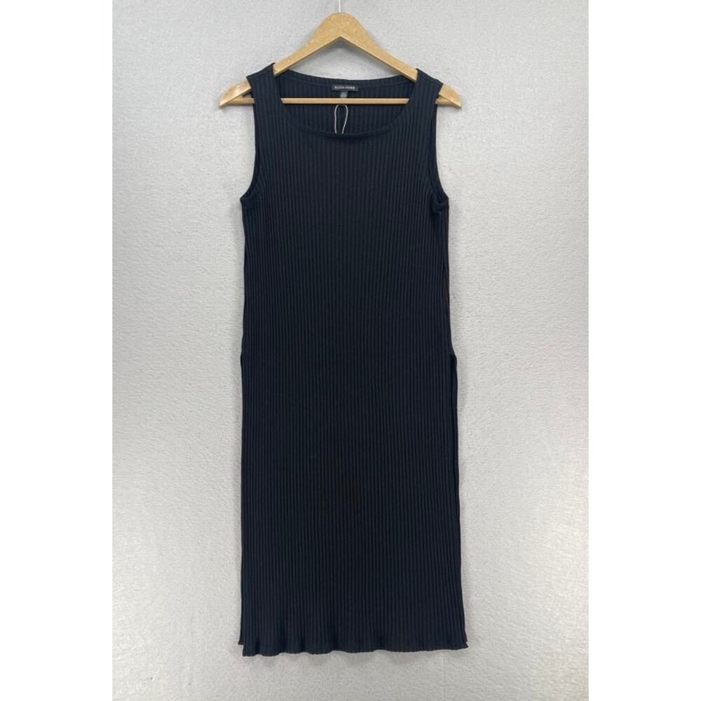 Eileen Fisher Black Ribbed Sleeveless Midi Dress